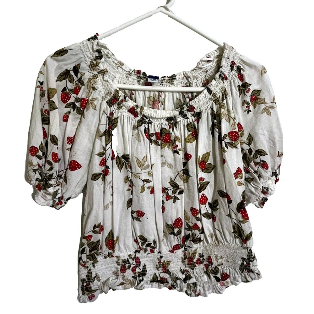 Old Navy Cropped Puff-Sleeve Strawberry Print Top